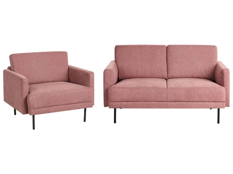 Modern Fabric 3-Seater Living Room Set Sofa Armchair Polyester Pink Water-Repellent Couch Metal Legs Woven Fabric Cushioned Back Minimalist Beliani