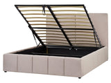 EU King Size Ottoman Bed Taupe Polyester Fabric Upholstery with Headboard Beliani