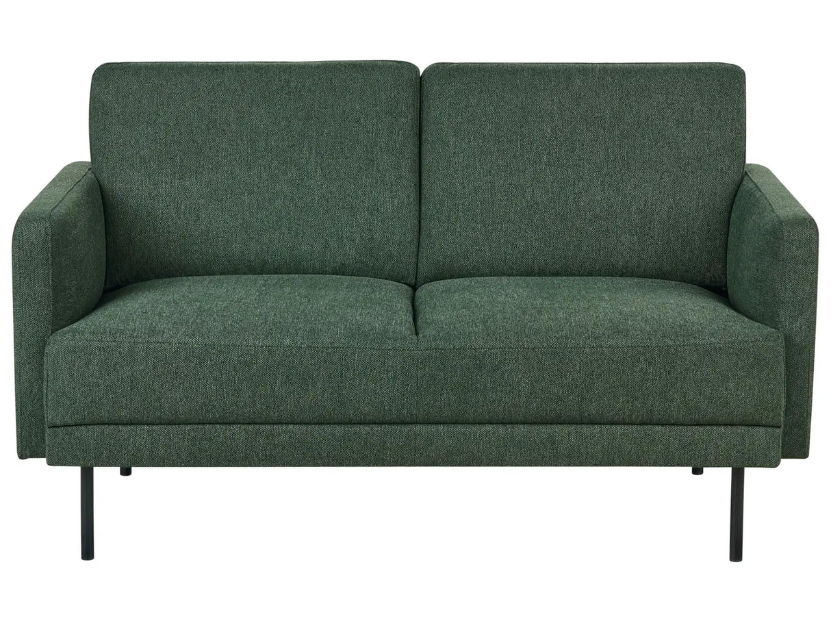 Fabric 2-Seater Sofa Polyester Dark Green Water-Repellent Couch Metal Legs Woven Fabric Cushioned Back Minimalist Modern Beliani