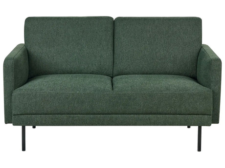 Fabric 2-Seater Sofa Polyester Dark Green Water-Repellent Couch Metal Legs Woven Fabric Cushioned Back Minimalist Modern Beliani