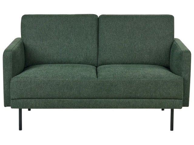 Fabric 2-Seater Sofa Polyester Dark Green Water-Repellent Couch Metal Legs Woven Fabric Cushioned Back Minimalist Modern Beliani
