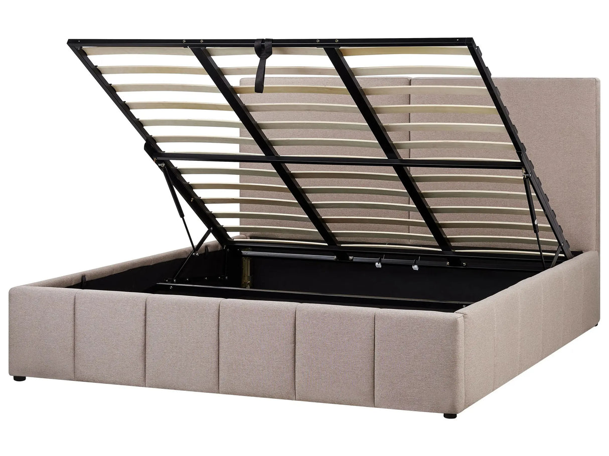 EU Super King Size Ottoman Bed Taupe Polyester Fabric Upholstery with Headboard Beliani