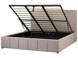 EU Super King Size Ottoman Bed Taupe Polyester Fabric Upholstery with Headboard Beliani