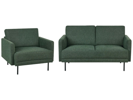 Modern Fabric 3-Seater Living Room Set Sofa Armchair Polyester Dark Green Water-Repellent Couch Metal Legs Woven Fabric Cushioned Back Minimalist Beliani