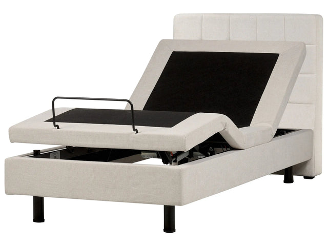 Electric Bed Light Beige Polyester Upholstery EU Single 3ft Remote Control Adjustable Beliani