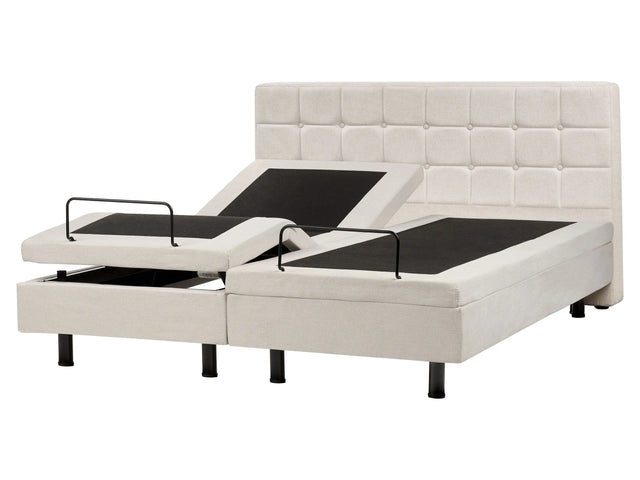 Modern Electric Bed Light Beige Polyester EU King Size 5ft3 Adjustable Remote Control Beliani
