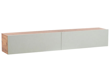 Wall Mounted TV Stand Light Green and Brown Up To 70 TV Recommended 2 Cabinets Minimalist Design Living Room Beliani