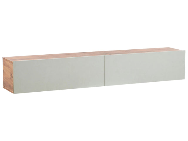Wall Mounted TV Stand Light Green and Brown Up To 70 TV Recommended 2 Cabinets Minimalist Design Living Room Beliani