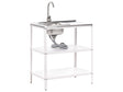 Outdoor Kitchen Island with Sink White Stainless Steel 80 x 50 x 92 cm Single Lever Spout 2 Shelves Unit with Top Garden Kitchen Dining Beliani