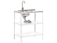Outdoor Kitchen Island with Sink White Stainless Steel 80 x 50 x 92 cm Single Lever Spout 2 Shelves Unit with Top Garden Kitchen Dining Beliani