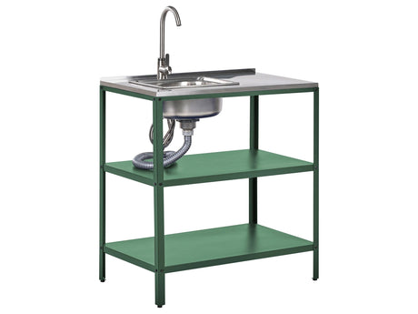 Isola cucina da esterno con lavello in acciaio inox verde 80 x 50 x 92 cm Bocca a leva singola 2 ripiani con top Cucina da giardino da pranzo Beliani