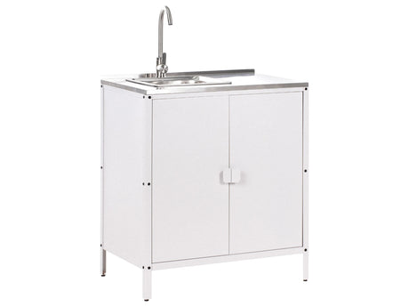 Outdoor Kitchen Cabinet White Stainless Steel 2 Door Unit with Sink Single Lever Spot with Top Garden Kitchen Dining Beliani