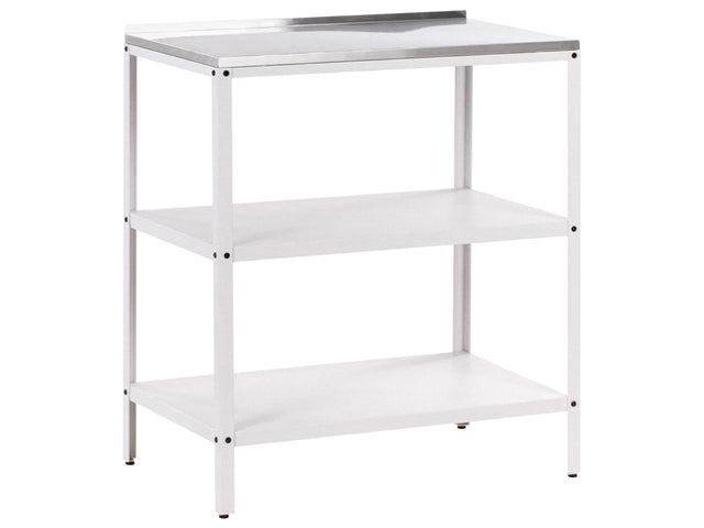 Outdoor Kitchen Island White  Stainless Steel 80 x 50 x 92 cm 2 Shelves Unit with Top Garden Kitchen Dining Beliani