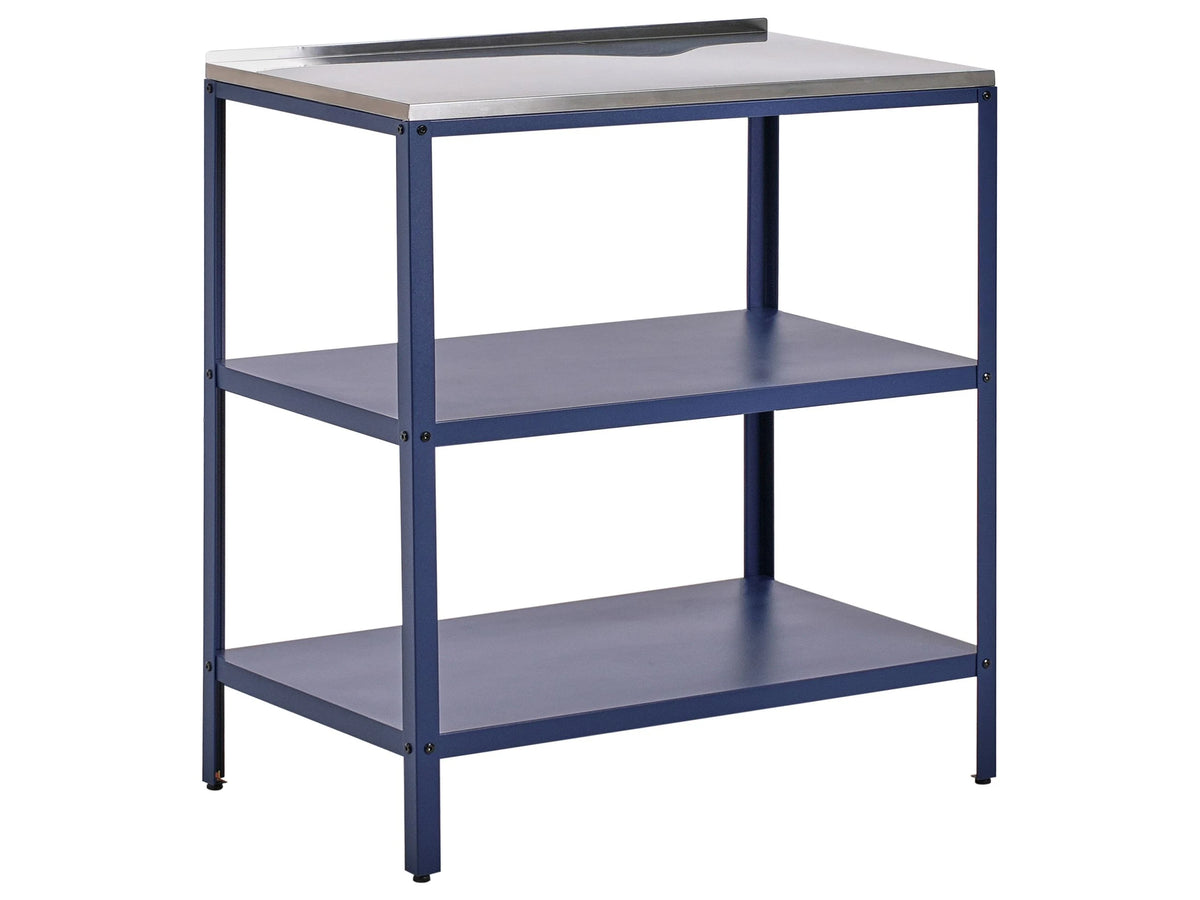 Outdoor Kitchen Island Blue Stainless Steel 80 x 50 x 92 cm 2 Shelves Unit with Top Garden Kitchen Dining Beliani