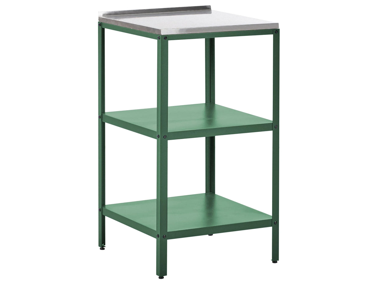 Outdoor Kitchen Island Green Stainless Steel 2 Shelves Unit with Top Garden Kitchen Dining Beliani