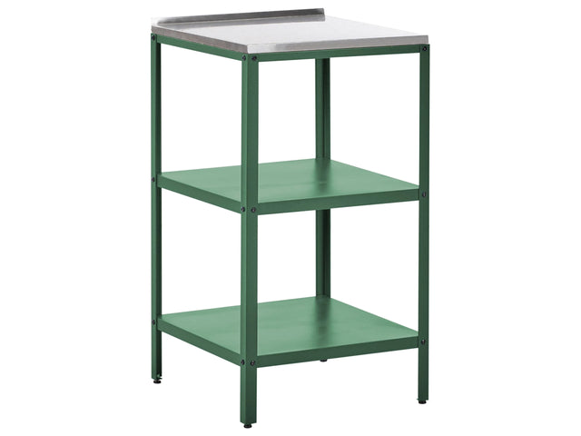Outdoor Kitchen Island Green Stainless Steel 2 Shelves Unit with Top Garden Kitchen Dining Beliani