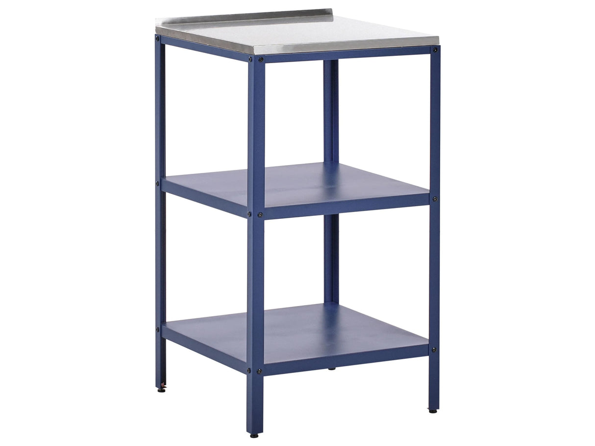Outdoor Kitchen Island Blue Stainless Steel 2 Shelves Unit with Top Garden Kitchen Dining Beliani