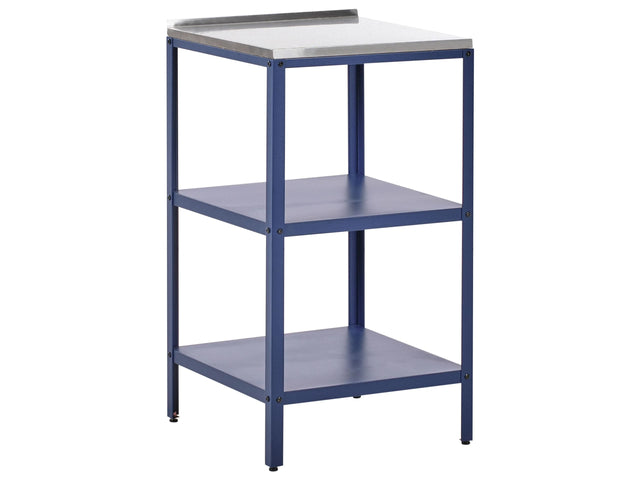 Outdoor Kitchen Island Blue Stainless Steel 2 Shelves Unit with Top Garden Kitchen Dining Beliani