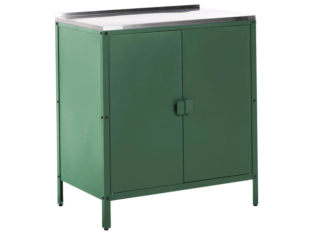 Meuble de Cuisine d'Extrieur Acier Inoxydable Vert 2 Portes avec Dessus Cuisine Salle  Manger de Jardin Beliani