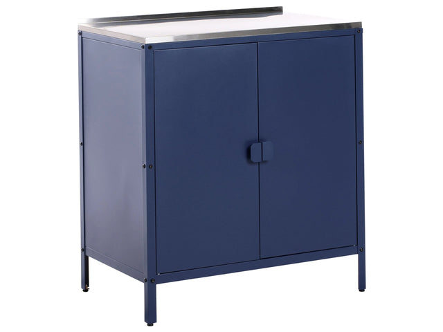 Outdoor Kitchen Cabinet Blue Stainless Steel 2 Door Unit with Top Garden Kitchen Dining Beliani
