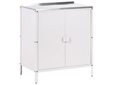 Outdoor Kitchen Cabinet White Stainless Steel 2 Door Unit with Top Garden Kitchen Dining Beliani