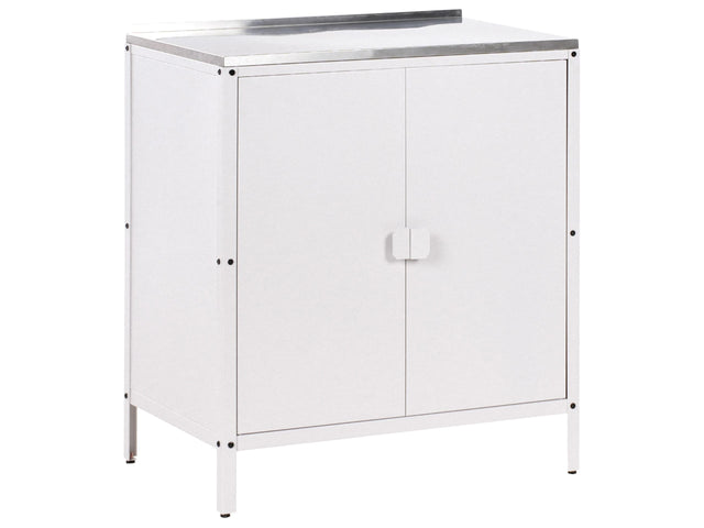 Outdoor Kitchen Cabinet White Stainless Steel 2 Door Unit with Top Garden Kitchen Dining Beliani