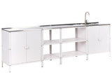 4 Piece Outdoor Kitchen Set White Stainless Steel 2 Kitchen Cabinets 2 Storage Islands Sink Single Lever Outdoor Kitchen Cooking Station Beliani