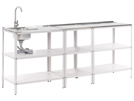 3 Piece Outdoor Kitchen Set White Stainless Steel 3 Kitchen Islands Sink Single Lever Outdoor Kitchen Cooking Station Beliani