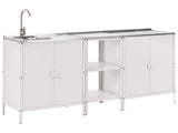 3 Piece Outdoor Kitchen Set White Stainless Steel 2 Kitchen Cabinet Storage Island Sink Single Lever Outdoor Kitchen Cooking Station Beliani