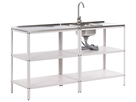 2 Piece Outdoor Kitchen Set White Stainless Steel 2 Kitchen Islands Sink Single Lever Outdoor Kitchen Cooking Station Beliani