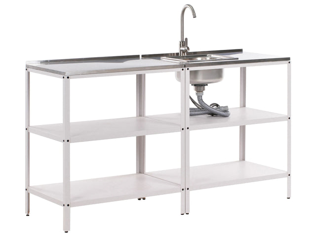 2 Piece Outdoor Kitchen Set White Stainless Steel 2 Kitchen Islands Sink Single Lever Outdoor Kitchen Cooking Station Beliani