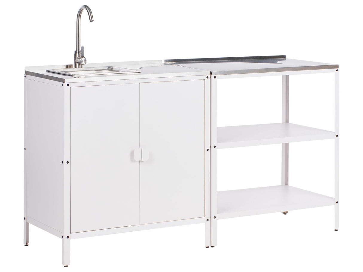 2 Piece Outdoor Kitchen Set White Stainless Steel Storage Island Cabinet Sink Single Lever Outdoor Kitchen Cooking Station Beliani