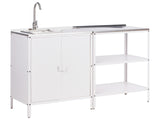 2 Piece Outdoor Kitchen Set White Stainless Steel Storage Island Cabinet Sink Single Lever Outdoor Kitchen Cooking Station Beliani