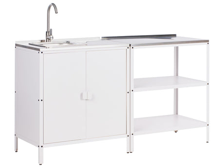 2 Piece Outdoor Kitchen Set White Stainless Steel Storage Island Cabinet Sink Single Lever Outdoor Kitchen Cooking Station Beliani