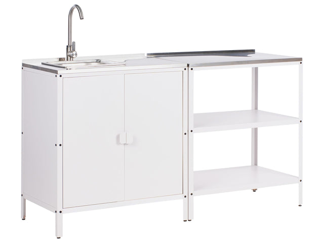 2 Piece Outdoor Kitchen Set White Stainless Steel Storage Island Cabinet Sink Single Lever Outdoor Kitchen Cooking Station Beliani