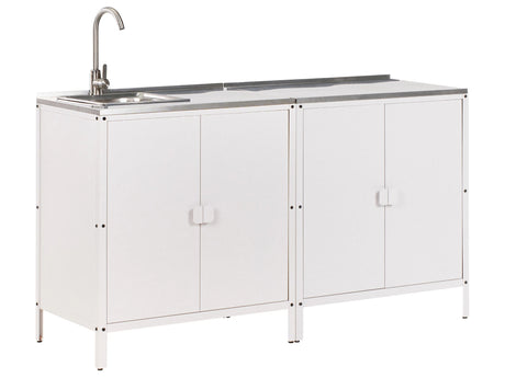 2 Piece Outdoor Kitchen Set White Stainless Steel 2 Cabinets Sink Single Lever Outdoor Kitchen Cooking Station Beliani