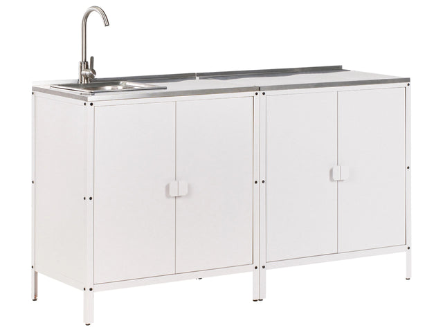 2 Piece Outdoor Kitchen Set White Stainless Steel 2 Cabinets Sink Single Lever Outdoor Kitchen Cooking Station Beliani