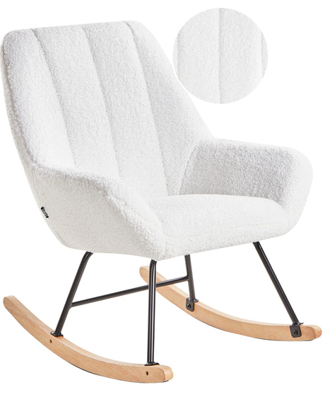 Rocking Chair Off-White Boucle Upholstery Teddy Metal Black Legs Armrests Wide Backrest Living Room Beliani