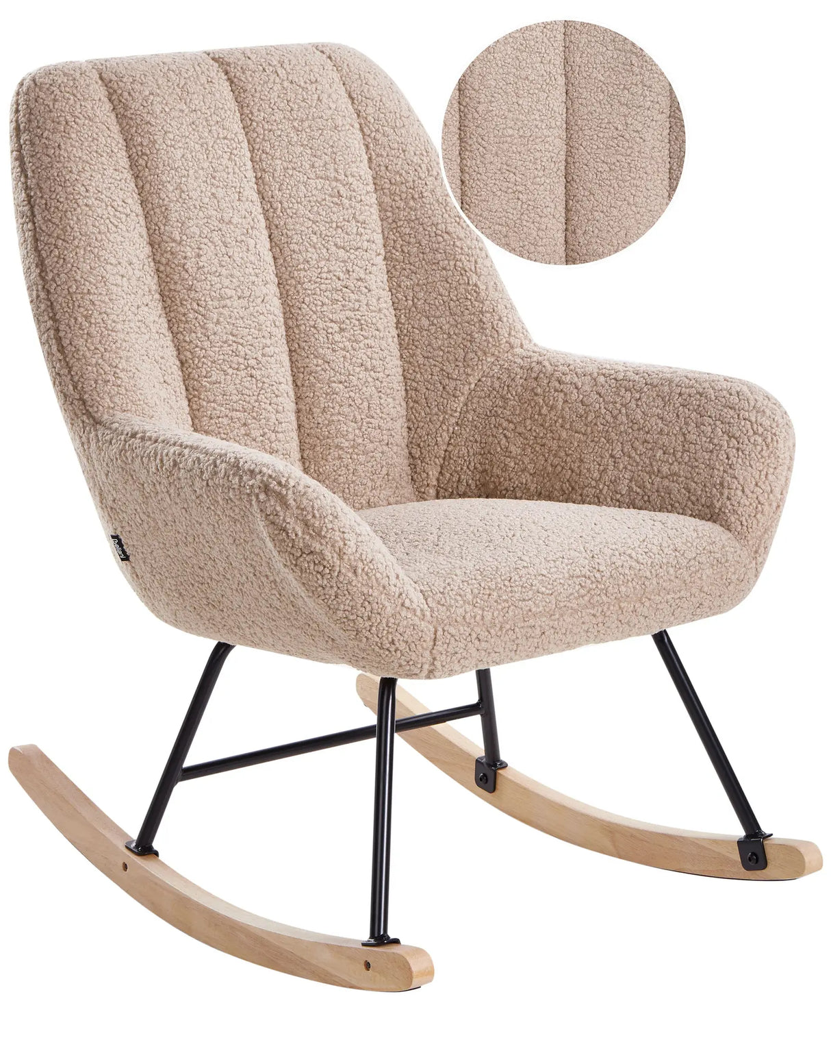 Rocking Chair Beige Boucle Upholstery Teddy Metal Black Legs Armrests Wide Backrest Living Room Beliani
