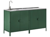 2 Piece Outdoor Kitchen Set Green Stainless Steel 2 Cabinets Sink Single Lever Outdoor Kitchen Cooking Station Beliani