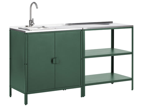 2 Piece Outdoor Kitchen Set Green Stainless Steel Storage Island Cabinet Sink Single Lever Outdoor Kitchen Cooking Station Beliani