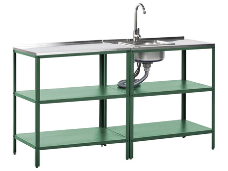 2 Piece Outdoor Kitchen Set Green Stainless Steel 2 Kitchen Islands Sink Single Lever Outdoor Kitchen Cooking Station Beliani