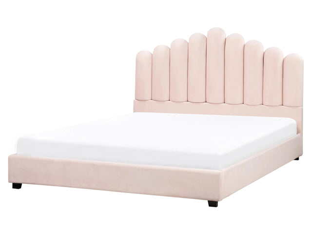 Bed Pastel Pink Velvet EU King Size 5ft3 Sea Shell Headboard Slatted Base Beliani
