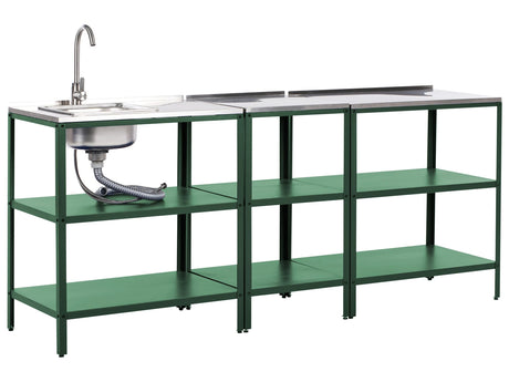 3 Piece Outdoor Kitchen Set Green Stainless Steel 3 Kitchen Islands Sink Single Lever Outdoor Kitchen Cooking Station Beliani