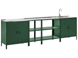 4 Piece Outdoor Kitchen Set Green Stainless Steel 2 Kitchen Cabinets 2 Storage Islands Sink Single Lever Outdoor Kitchen Cooking Station Beliani