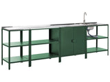 4 Piece Outdoor Kitchen Set Green Stainless Steel 3 Kitchen Storage Island and Cabinet Sink Single Lever Outdoor Kitchen Cooking Station Beliani