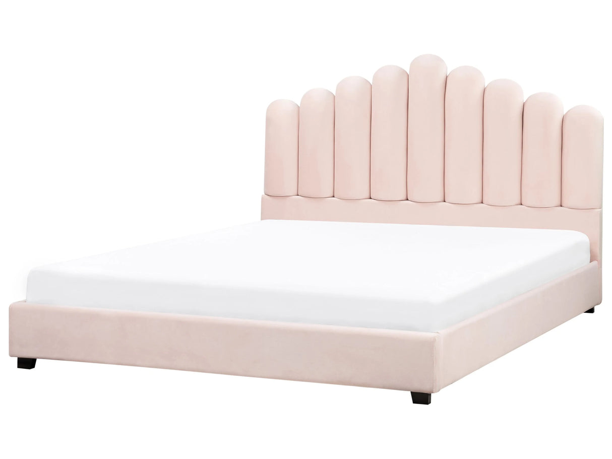 Bed Pastel Pink Velvet EU Super King Size 6ft Sea Shell Headboard Slatted Base Beliani