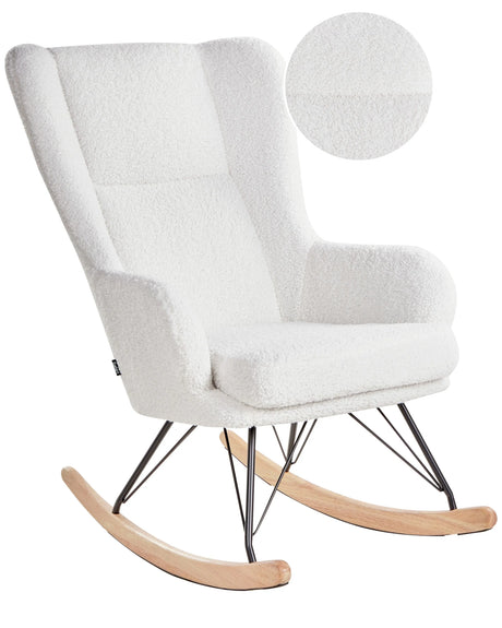 Rocking Chair Boucle Upholstery Metal Black Legs with Armrests High Back Backrest Living Room Nursery Off-White Luoma Beliani