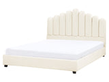 Bed Off-White Velvet EU Double Size 4ft6 Sea Shell Headboard Slatted Base Beliani