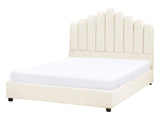 Waterbed Off White Velvet EU Double Size 4ft6 Sea Shell Headboard Slatted Base Beliani